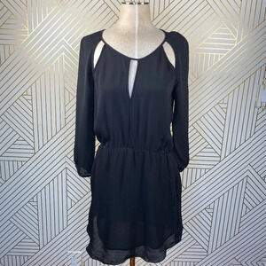 Aritzia Babaton Dress Silk Cutout Neckline Long Sleeve Pullover Black Size Small